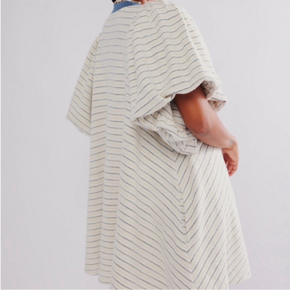 Free People Cream Striped Mini Dress with Blue Trim - Picture 4 of 10